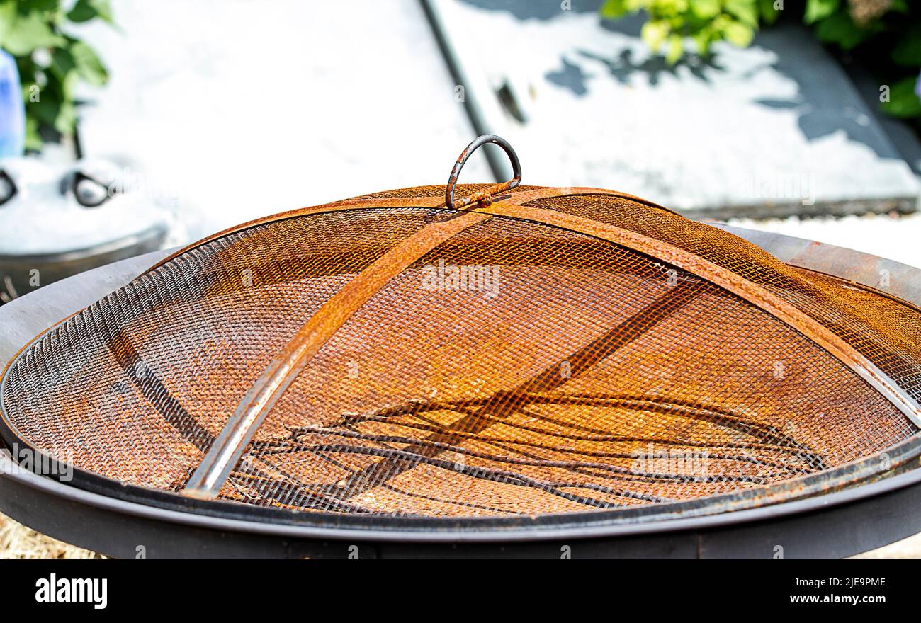 Rusty grill top outdoors closeup Stock Photo