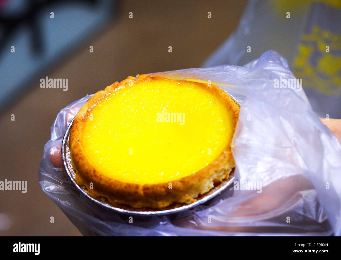 Closeup of a Hong Kong Egg Tart Stock Photo