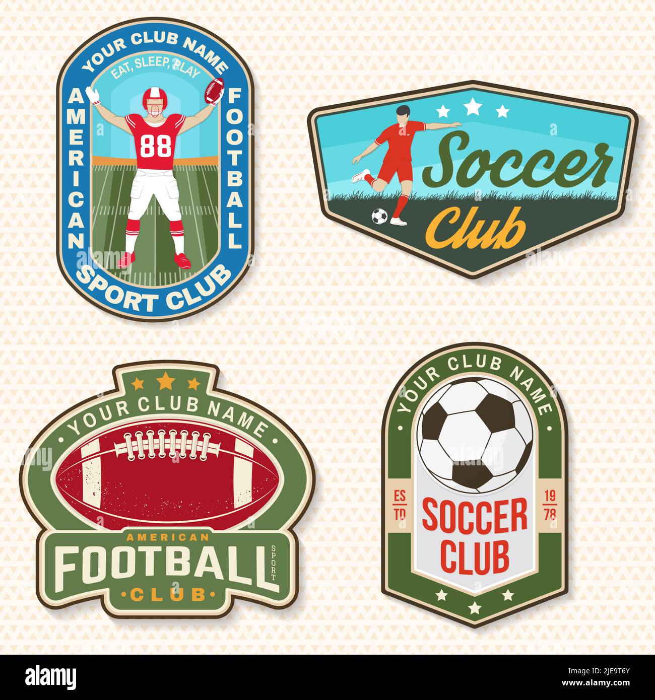 Set Of American Football Or Rugby Club Embroidery Patch Vector For Shirt  Logo Print Stamp Patch