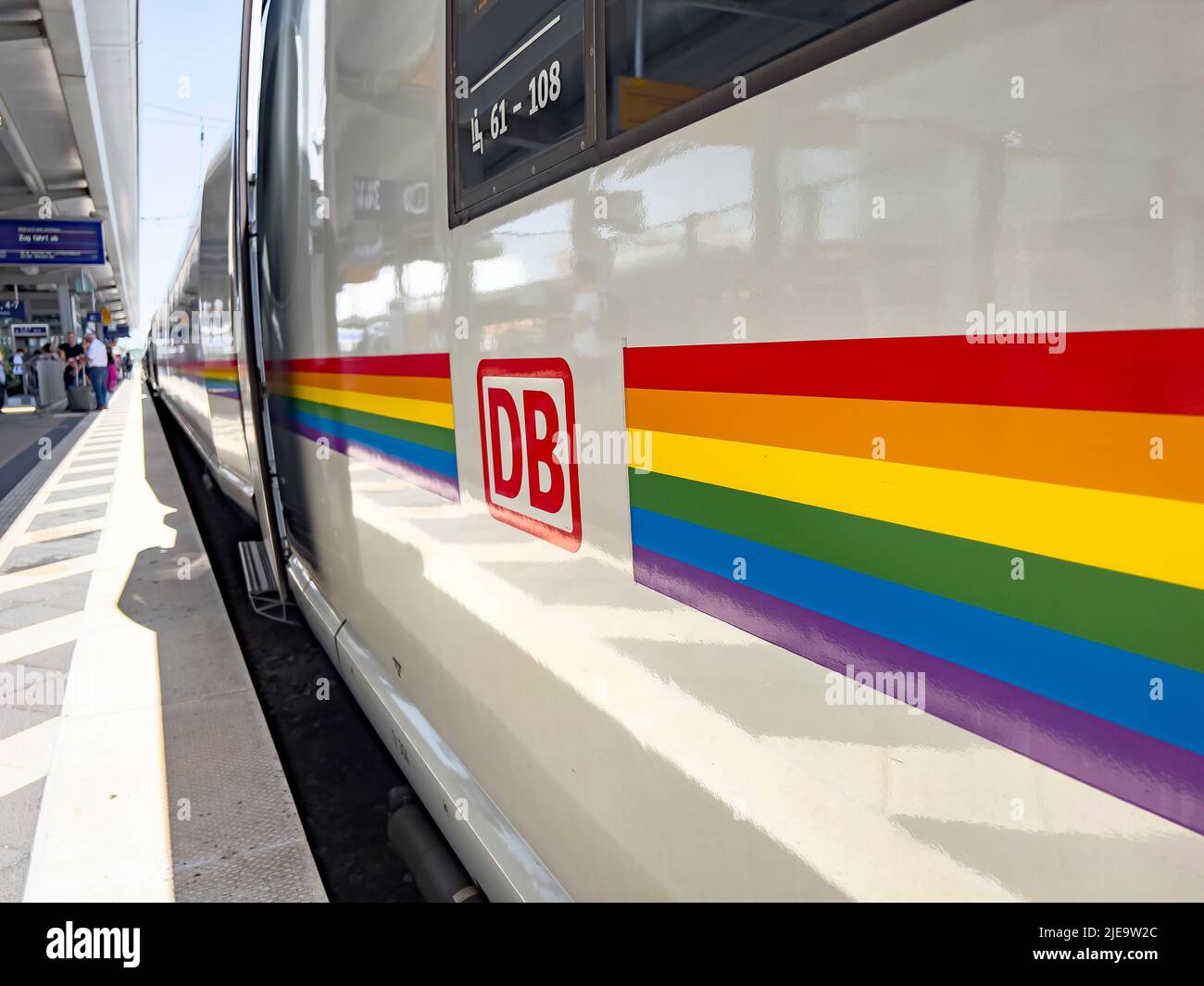 DB Bahn ICE train with Rainbow design for LGBT, LGBTQIA+  on Juni 23, 2022  in Hamburg, Germany.  © Peter Schatz / Alamy Stock Photos Stock Photo