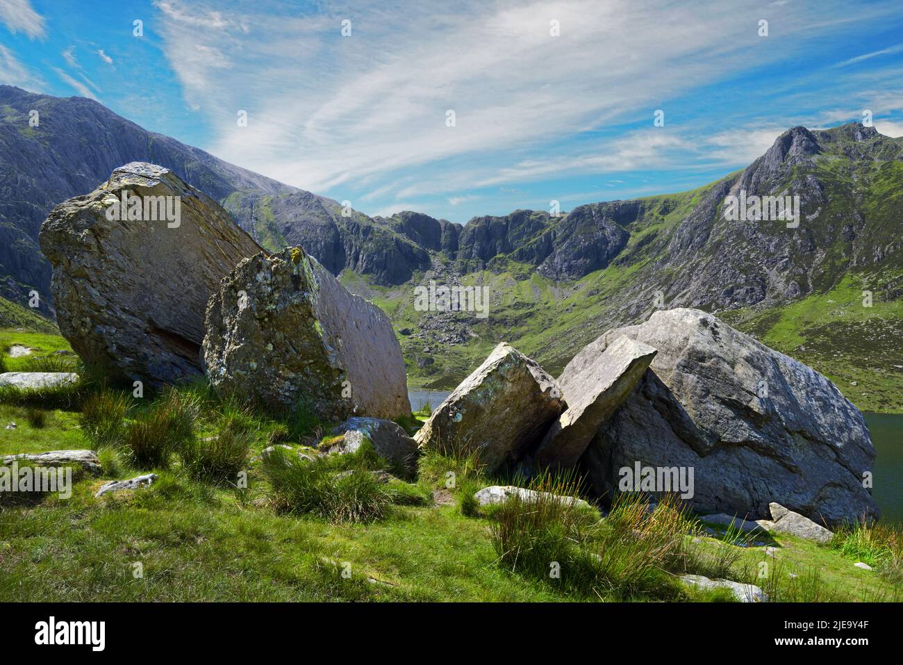 Cwm Idwal (a cirque or corrie) is in the Glyder Range of the Snowdonia National Park. It was famously visited by Charles Darwin in 1831 and 1841. Stock Photo