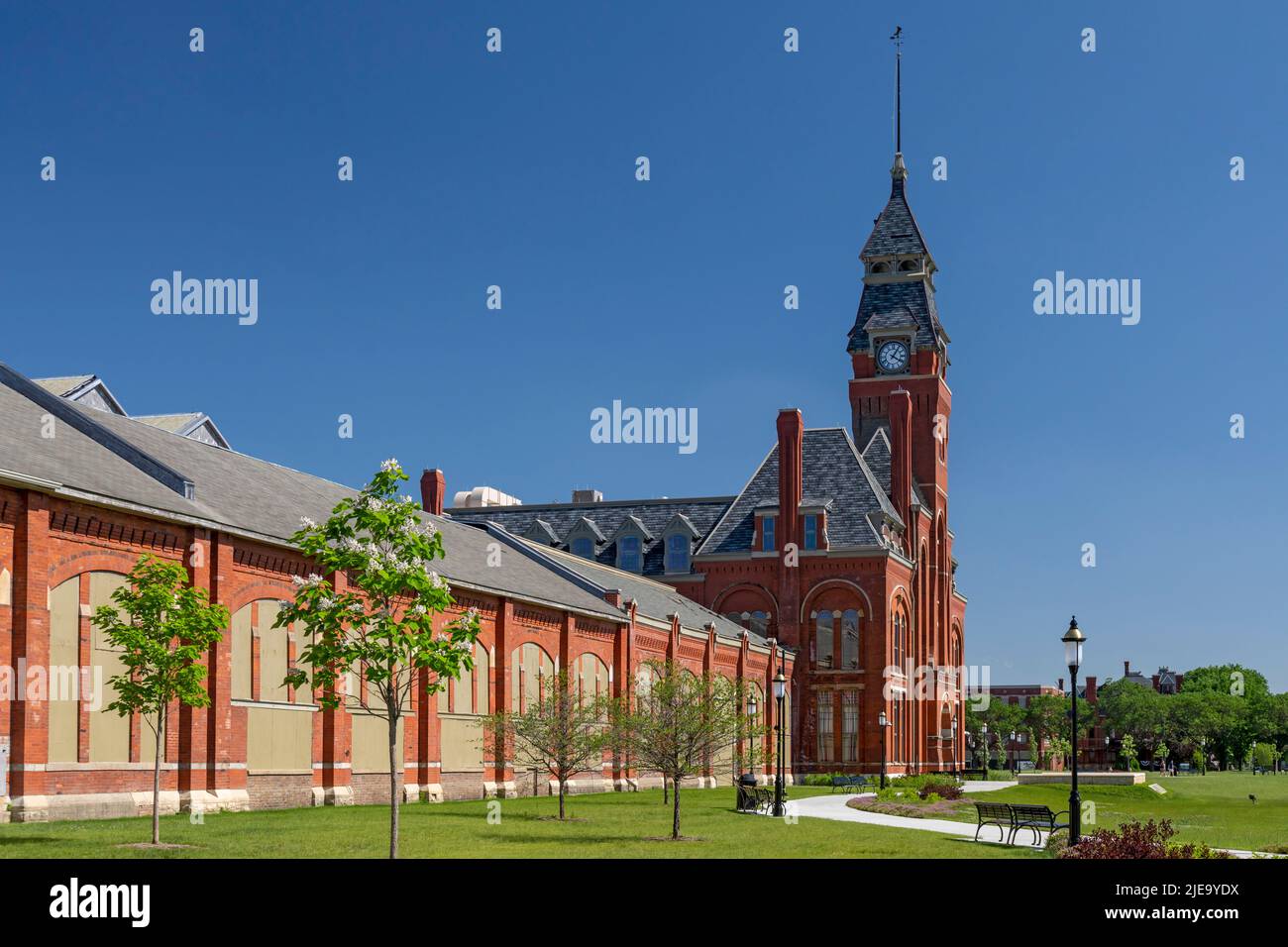 Chicago, Illinois - The Administration Building and National Park Service visitor center at Pullman National Monument. It is the site of a company tow Stock Photo