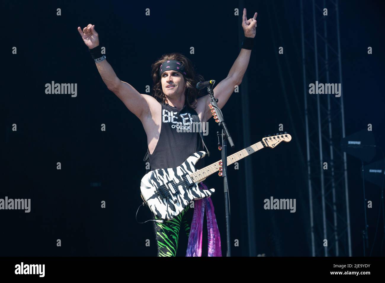 Oslo, Norway. 24th, June 2022. The American glam metal band Steel Panther performs a live concert during the Norwegian music festival Tons of Rock 2022 in Oslo. Here guitarist Satchel is seen live on stage. (Photo credit: Gonzales Photo - Per-Otto Oppi). Stock Photo