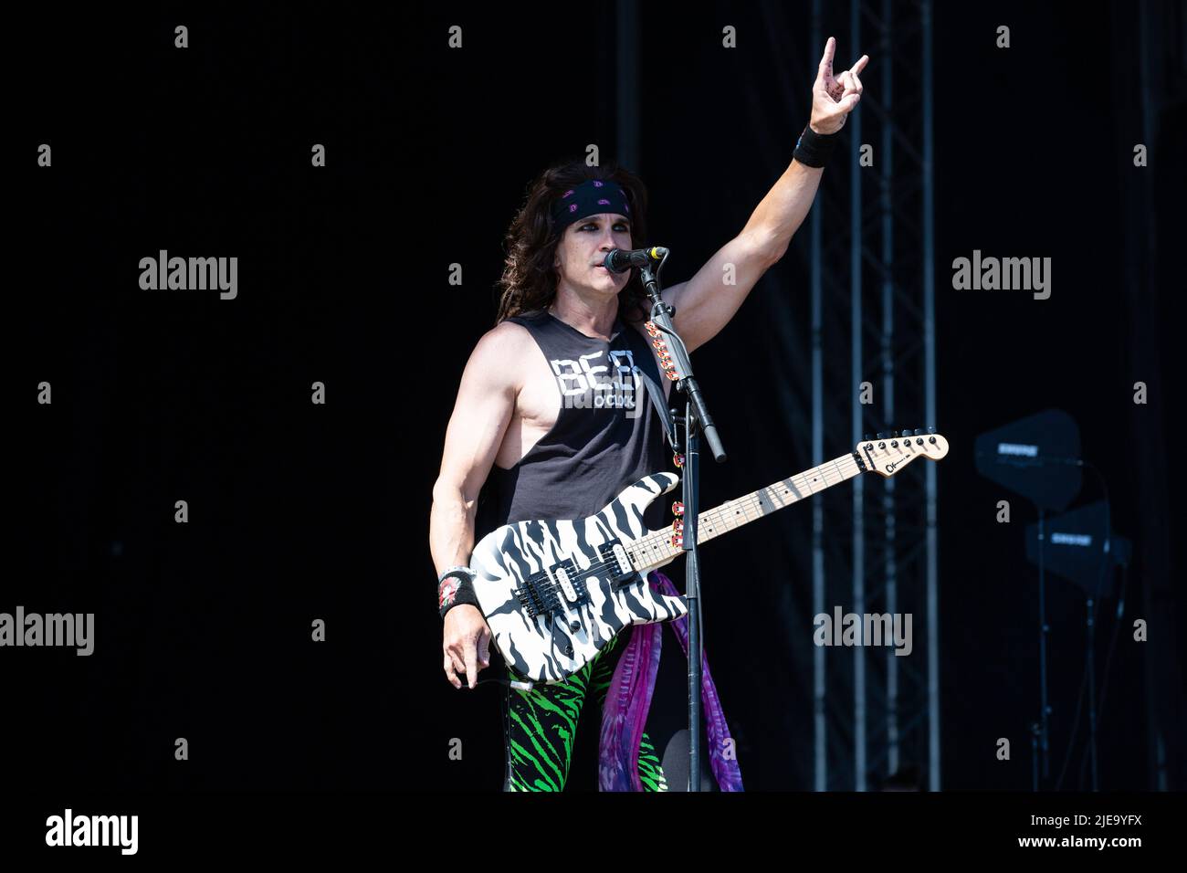 Oslo, Norway. 24th, June 2022. The American glam metal band Steel Panther performs a live concert during the Norwegian music festival Tons of Rock 2022 in Oslo. Here guitarist Satchel is seen live on stage. (Photo credit: Gonzales Photo - Per-Otto Oppi). Stock Photo