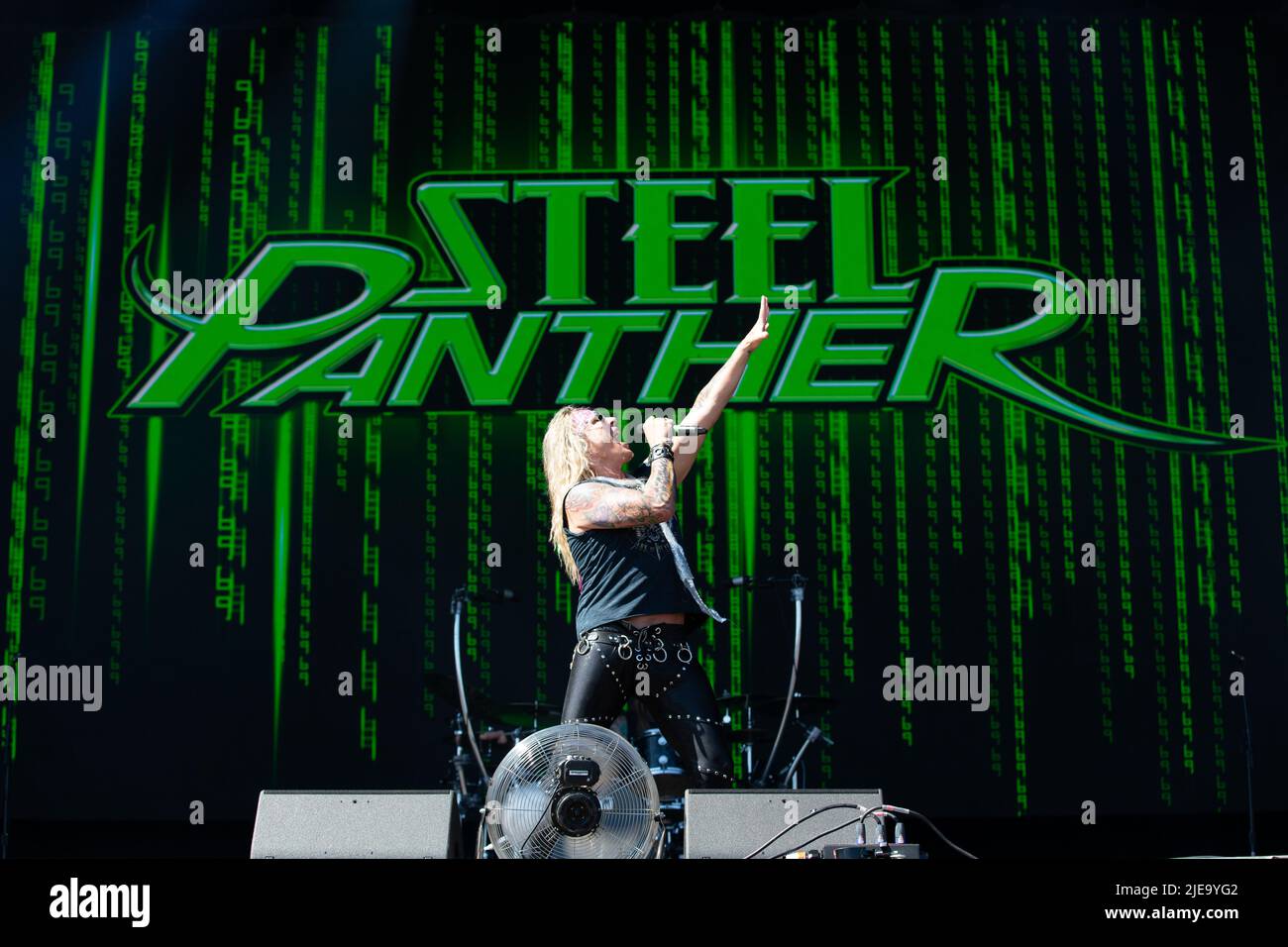 Oslo, Norway. 24th, June 2022. The American glam metal band Steel Panther performs a live concert during the Norwegian music festival Tons of Rock 2022 in Oslo. Here vocalist Michael Starr is seen live on stage. (Photo credit: Gonzales Photo - Per-Otto Oppi). Stock Photo