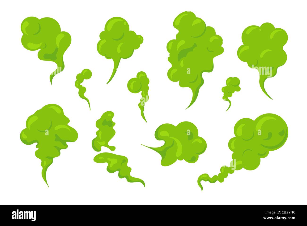 Bad smeeling clouds set. Green fart toxic smoke. Cartoon stinky old