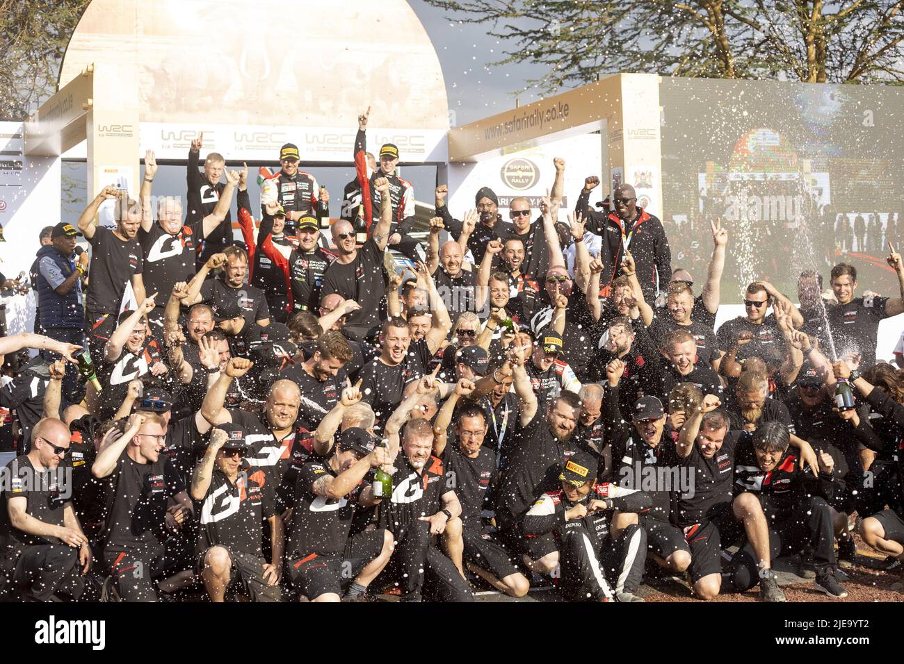 June 26, 2022, Rome, Kenya: podium, portrait during the Safari Rally Kenya 2022, 6th round of the 2022 WRC World Rally Car Championship, from June 23 to 26, 2022 at Nairobi, Kenya - Photo Nikos Katikis/DPPI/LiveMedia. (Credit Image: © Nikos Katikis/LPS via ZUMA Press) Stock Photo