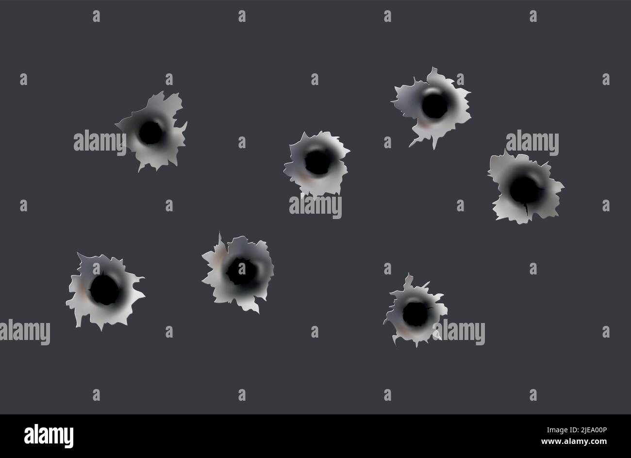 Bullet holes of gun or pistol. Shoot in metal single and double hole