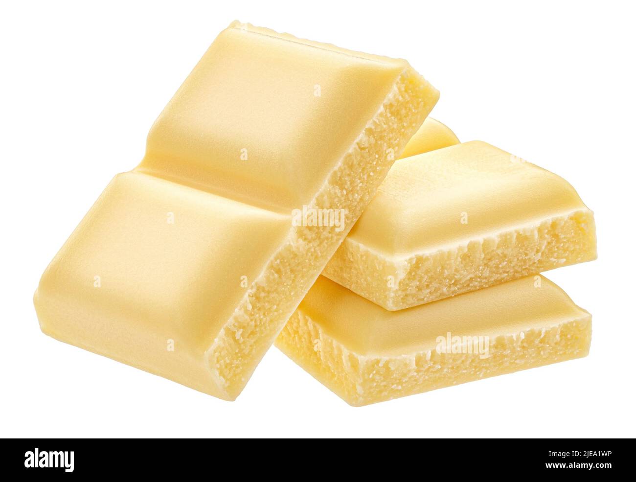 White milk chocolate pieces isolated on white background Stock Photo