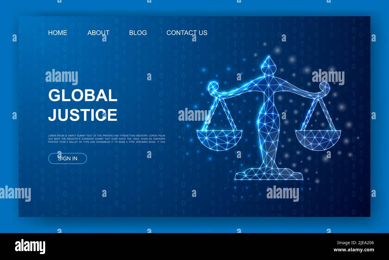 Scales 3d polygonal website template. Justice design illustration