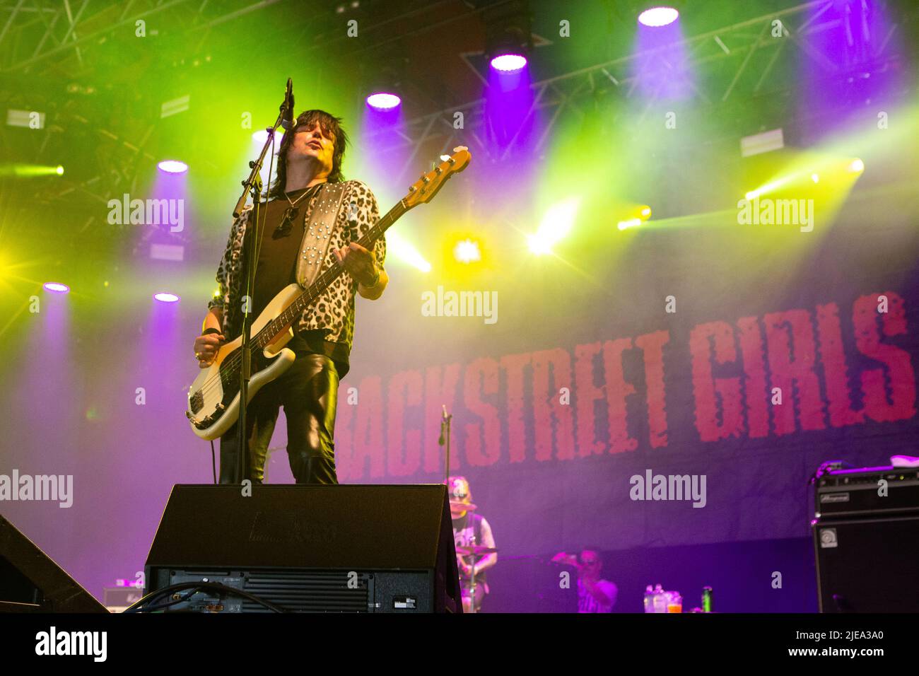 Oslo, Norway. 24th, June 2022. The Norwegian rock band Backstreet Girls performs a live concert during the Norwegian music festival Tons of Rock 2022 in Oslo. Here bass player Gaute Vaag is seen live on stage. (Photo credit: Gonzales Photo - Per-Otto Oppi). Stock Photo