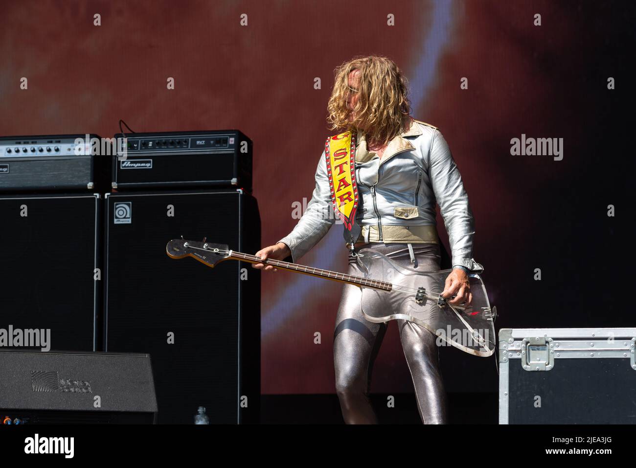 Oslo, Norway. 24th, June 2022. The Danish rock band D-A-D performs a live concert during the Norwegian music festival Tons of Rock 2022 in Oslo. Here bass player Stig Pedersen is seen live on stage. (Photo credit: Gonzales Photo - Per-Otto Oppi). Stock Photo
