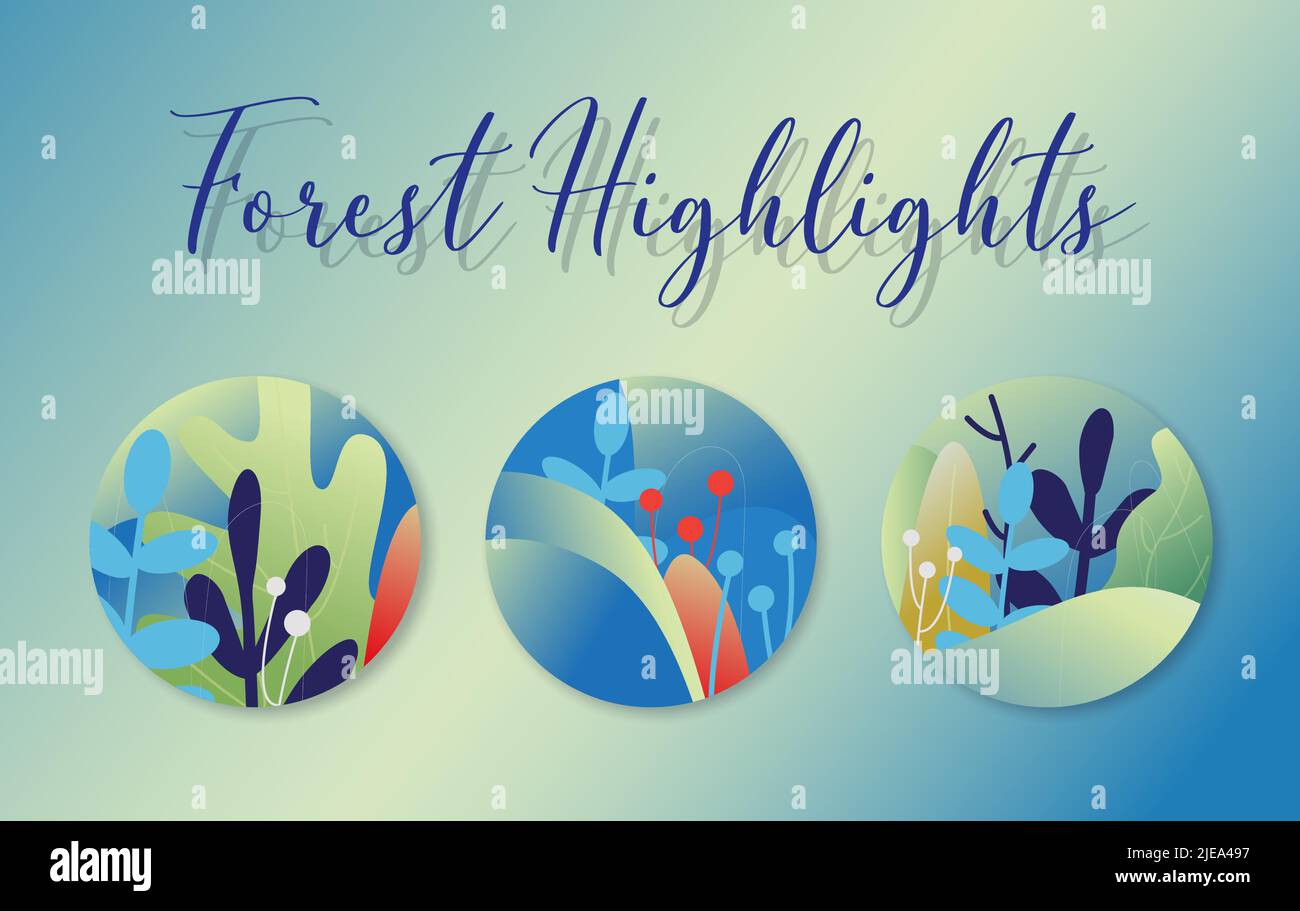 Minimalistic abstract forest art icon collection. Round templates  Stock Vector