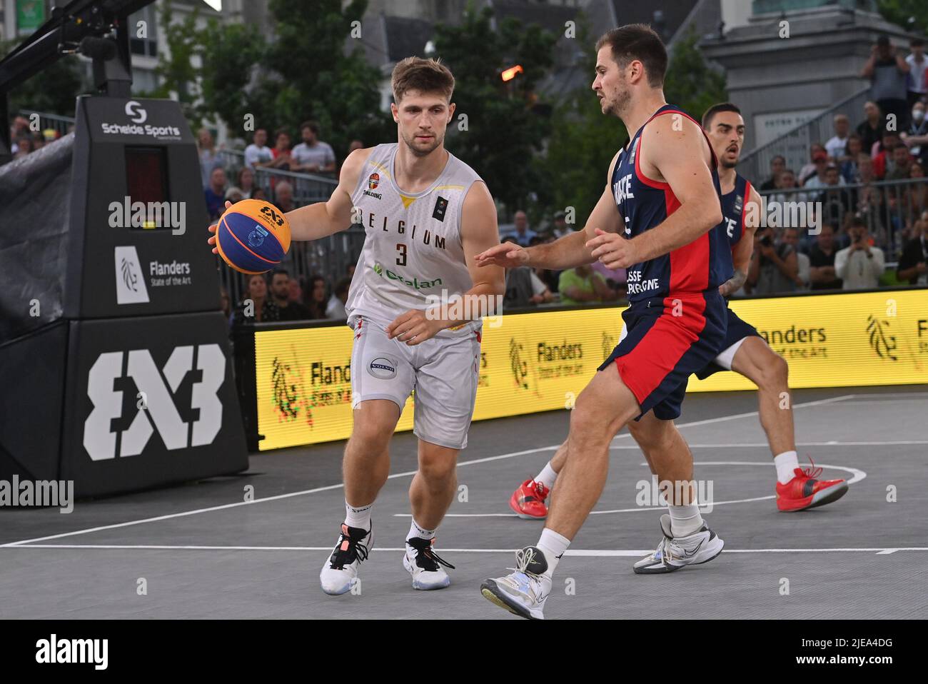 Belgium's Bryan De Valck pictured in action during a 3x3 basketball game  between Belgium and France, in the Men's bronze medal game, at the FIBA  2022 world cup, Sunday 26 June 2022,