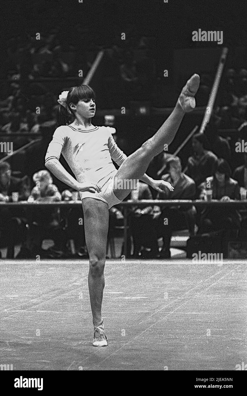 Nadia Comanici (ROM) cometing at the 1976 American Cup Stock Photo