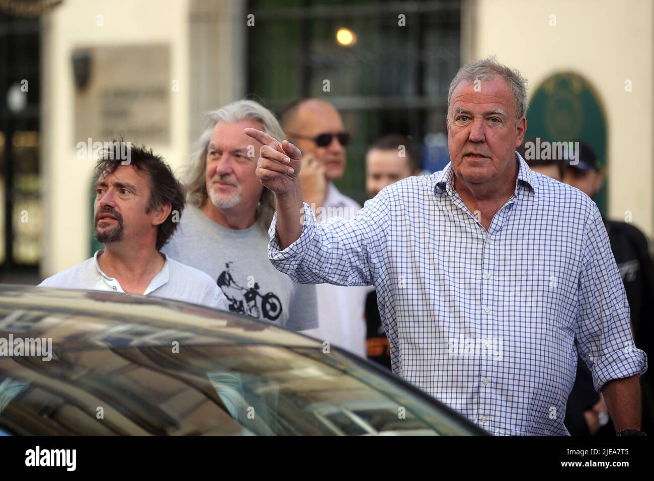 Krakow, Poland. 24th June, 2022. The Grand Tour stars, Jeremy Clarkson,  Richard Hammond and James May, visit Cracow, Poland, while on tour filming  the show. The Grand Tour is a British motoring