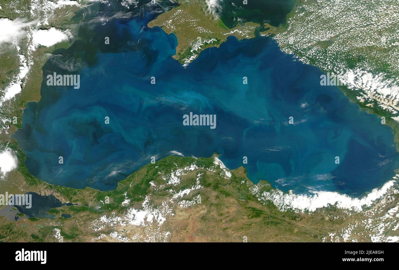 Phytoplankton blooms in the Black Sea, as seen from space, June 20, 2006, by the MODIS on the Aqua satellite, by NASA/DPA Stock Photo