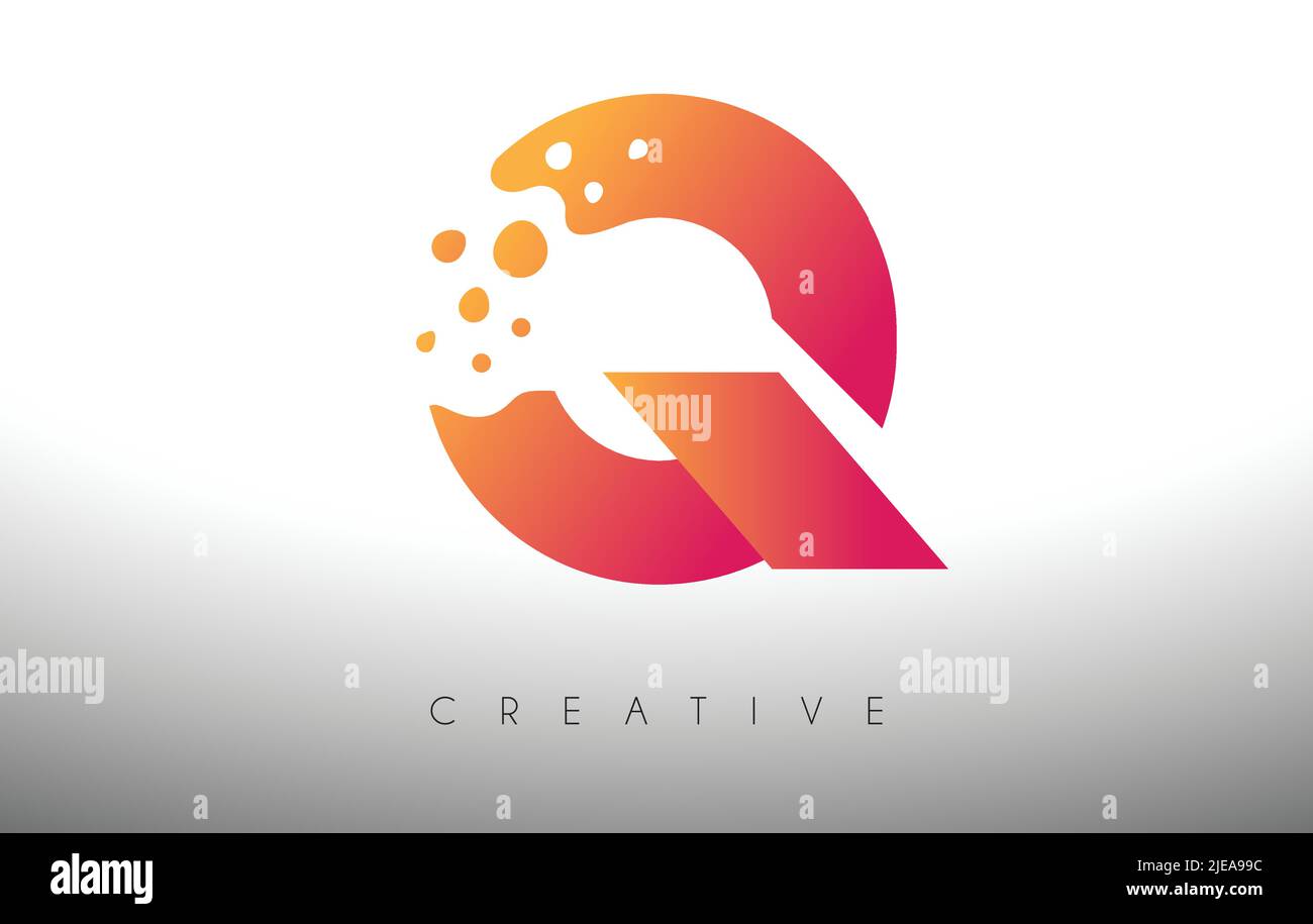Q Dots Letter Logo Design with Creative Artistic Bubble Cut in Purple ...