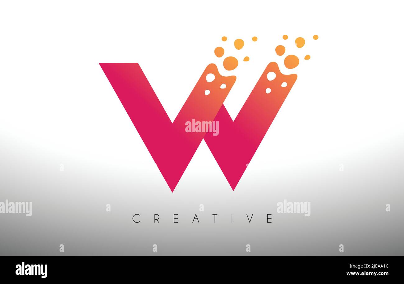 W Dots Letter Logo Design with Creative Artistic Bubble Cut in Purple ...