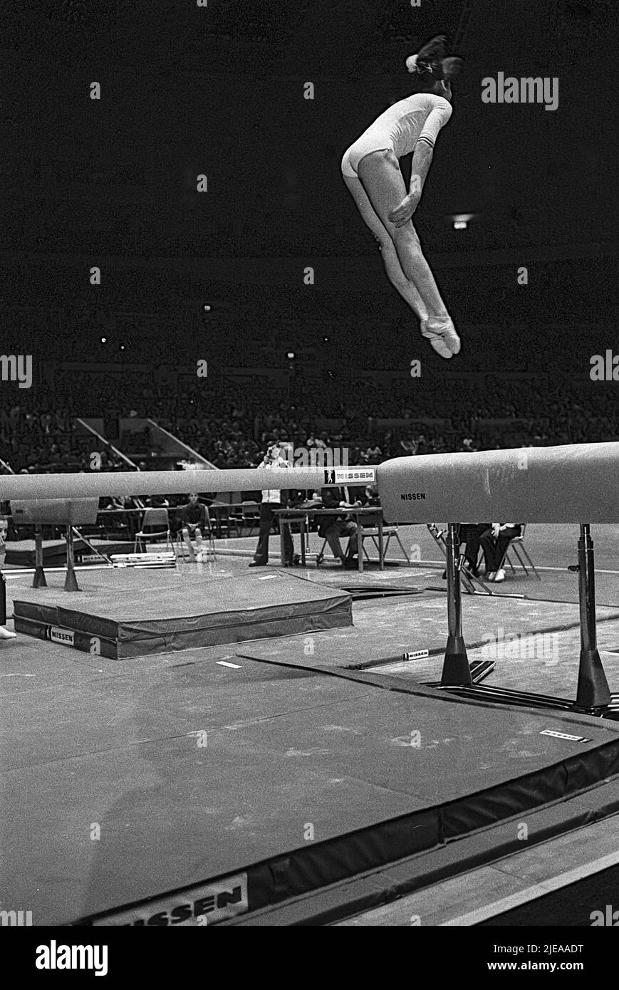 Nadia Comanici (ROM) cometing at the 1976 American Cup Stock Photo