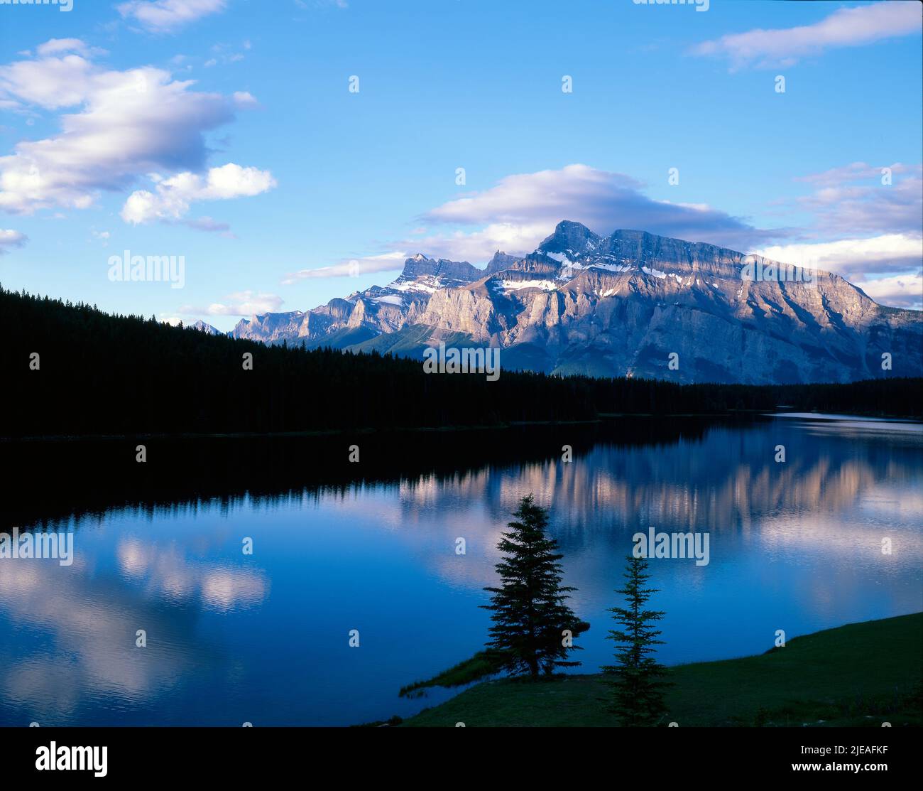Two Jack Lake & Mt. Rundle, Canadian Rockies, Banff National Park, Alberta, Canada, by Gary A Nelson/Dembinsky Photo Assoc Stock Photo