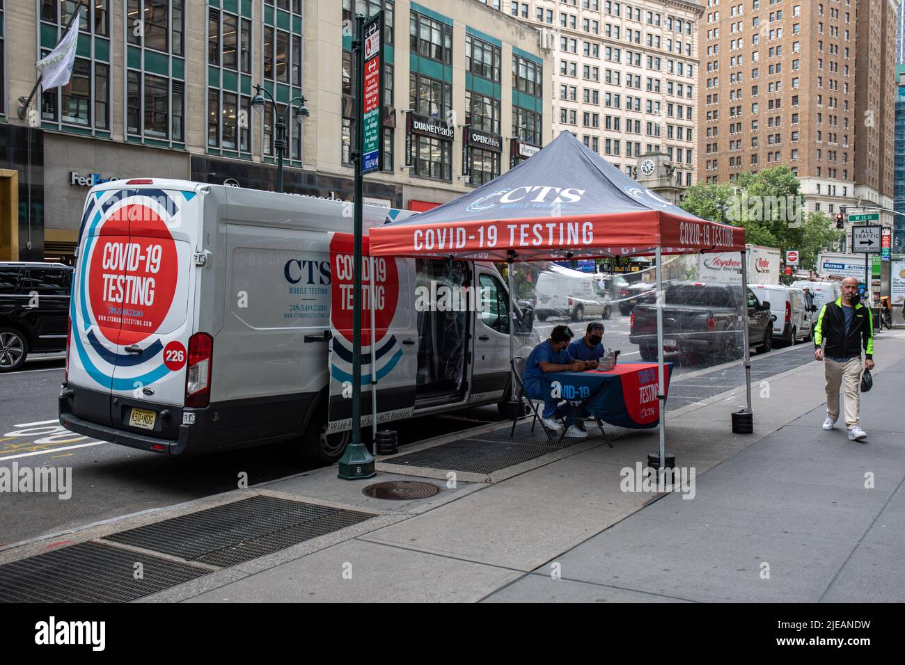 CTS Covid-19 mobile testing unit in Midtown Manhattan, New York City, United States of America Stock Photo