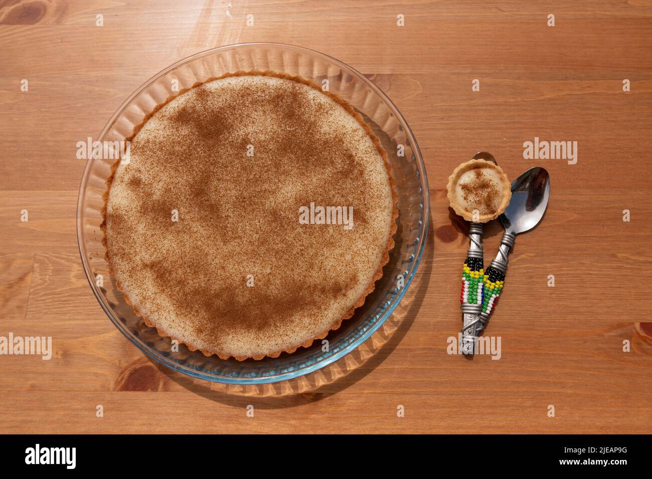 A close up view of a milk tart traditional south african desert Stock Photo