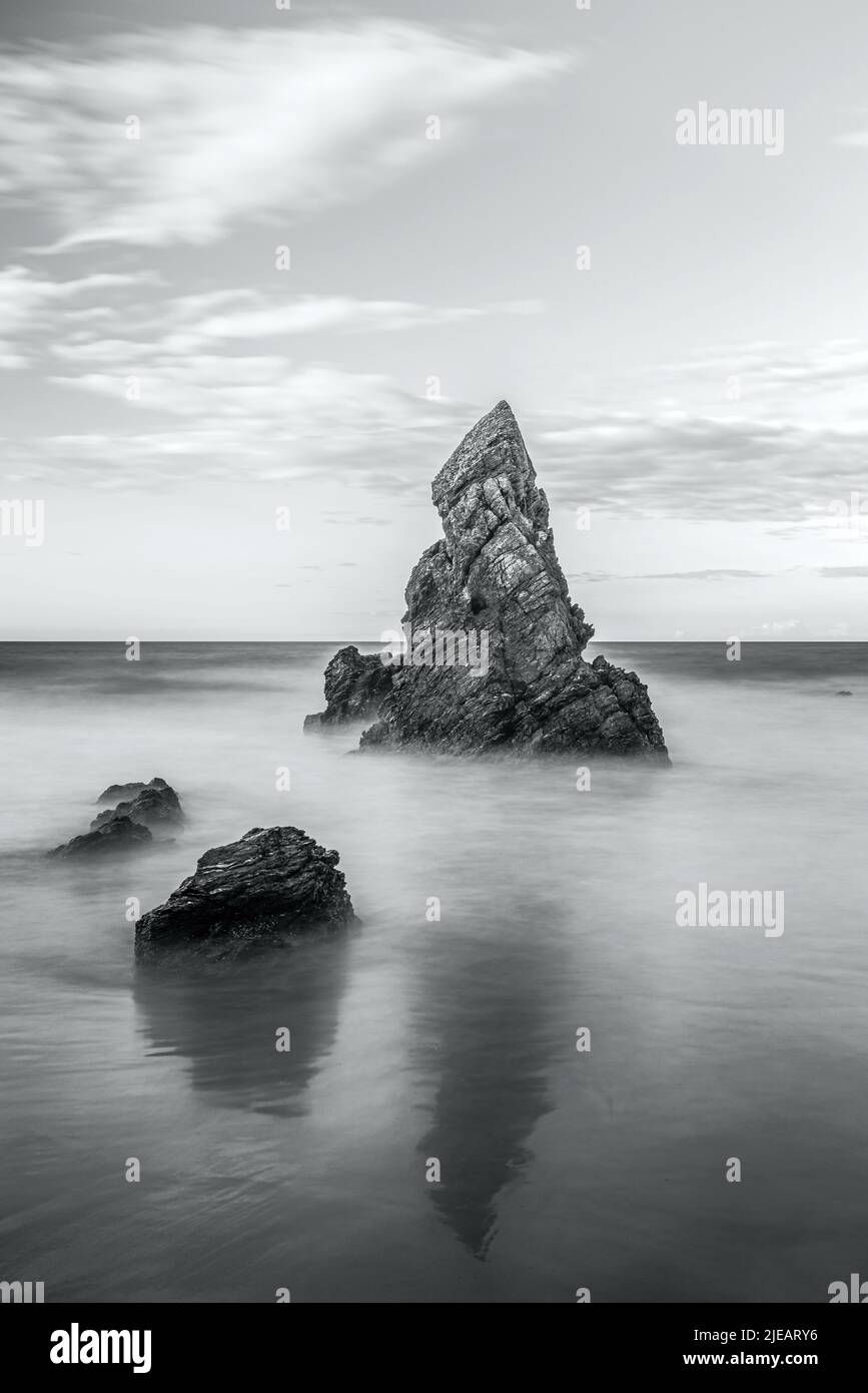 Rocks on Sango Sands Beach Bay Durness in long exposure, Lairg, NC500, Scotland, UK Stock Photo