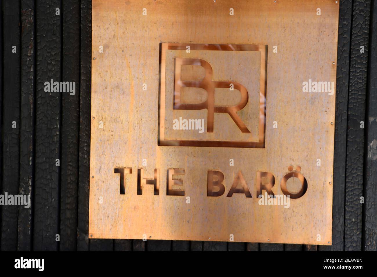 Sign at the Barö Hotel. Inkoo, Finland Stock Photo