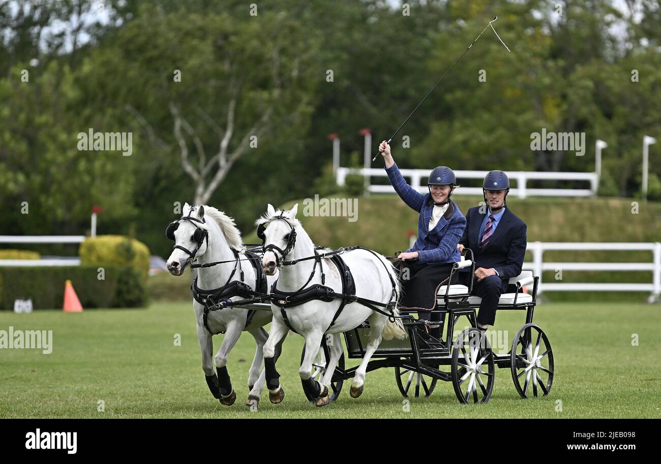 Hassocks, UK. 26th June, 2022. 26 June 2022. The Al Shira'aa Hickstead Derby Meeting. Winner of the class Stacie Leach (GBR) with Twist & Pulse during the Osborne Refrigerators Double Harnass Scurry. Credit: Sport In Pictures/Alamy Live News Stock Photo