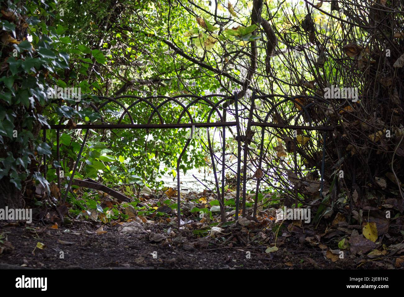 Blocked Off Pathway to Water, Metal Fencing Stock Photo