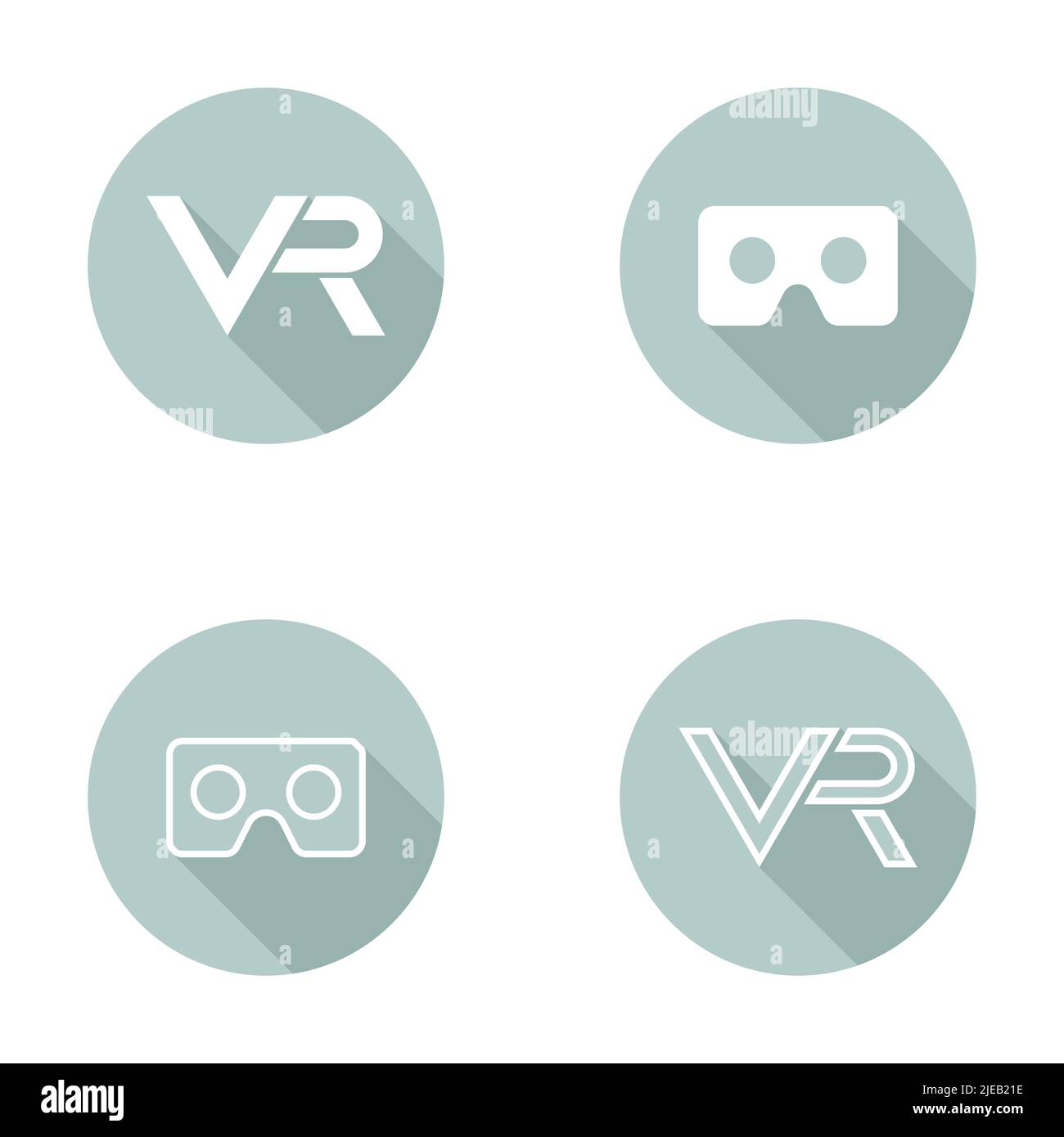 Collection of white vector icon with VR logos in the circles. Flat ...
