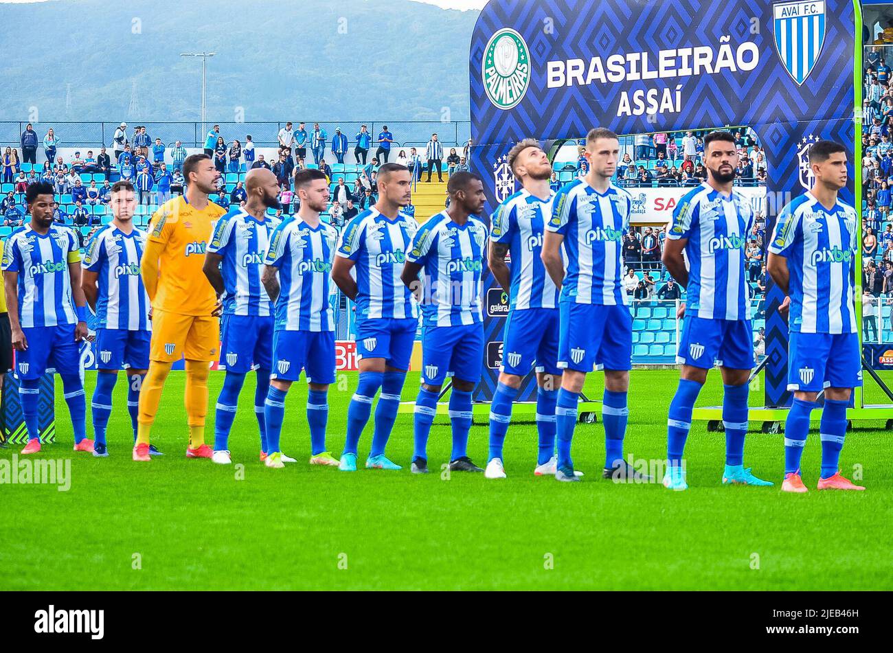 Sc Florianopolis 06 26 22 Brazilian A 22 Avai X Palmeiras Cortez Player Of Avai During The Performance Of The National Anthem Before The Match Against Palmeiras At The