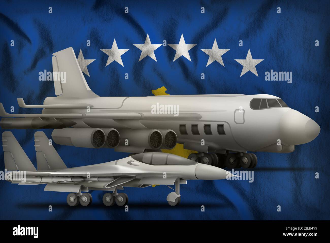 air forces on the Kosovo flag background. Kosovo air forces concept. 3d Illustration Stock Photo