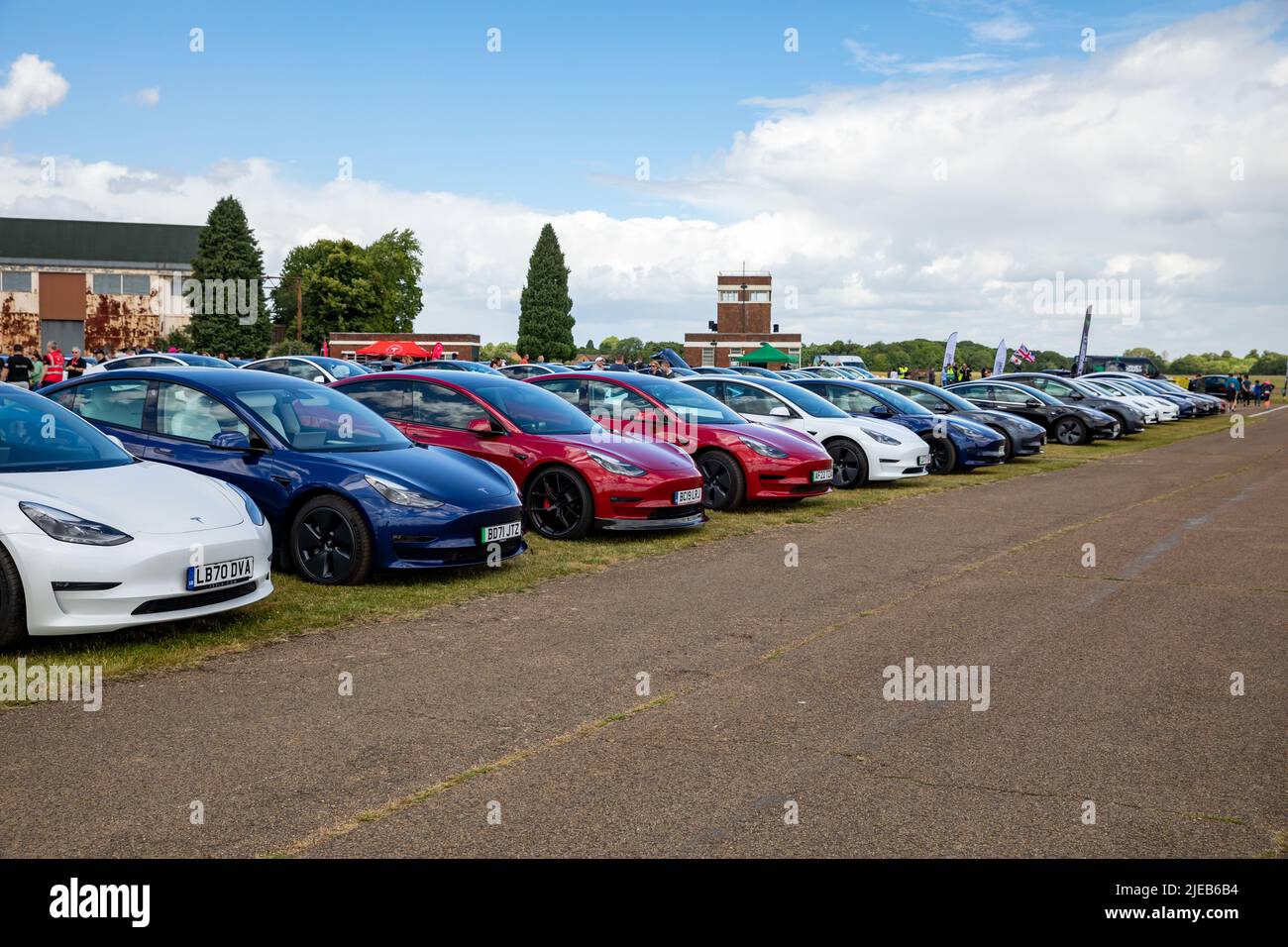 Tesla Owners Fun Day at Bicester Aerodrome, Bicester Stock Photo