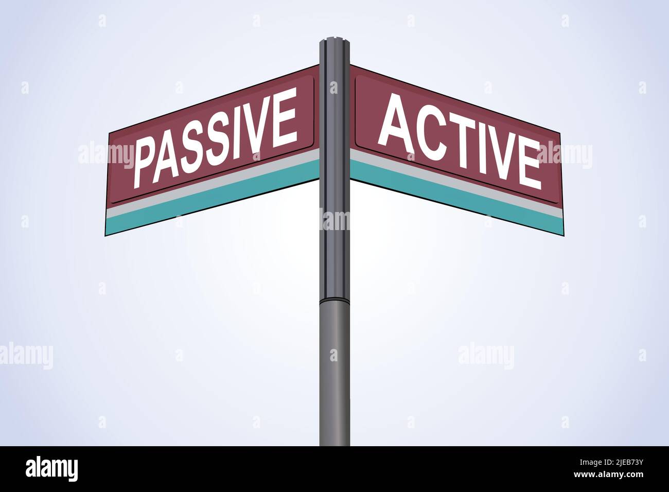 Passive on one side with Active another direction, chrome road sign, with read and green direction arrow labels, Blue Chalk Background. Stock Vector