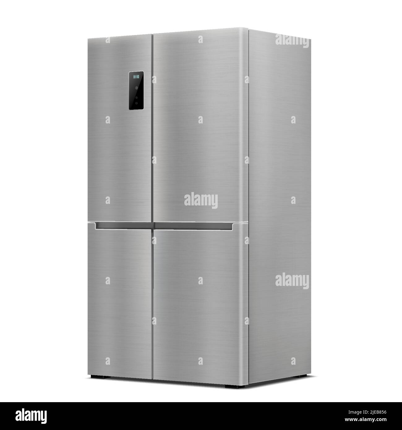 Stainless Steel Double Door Refrigerator. Side View . Realistic 3d