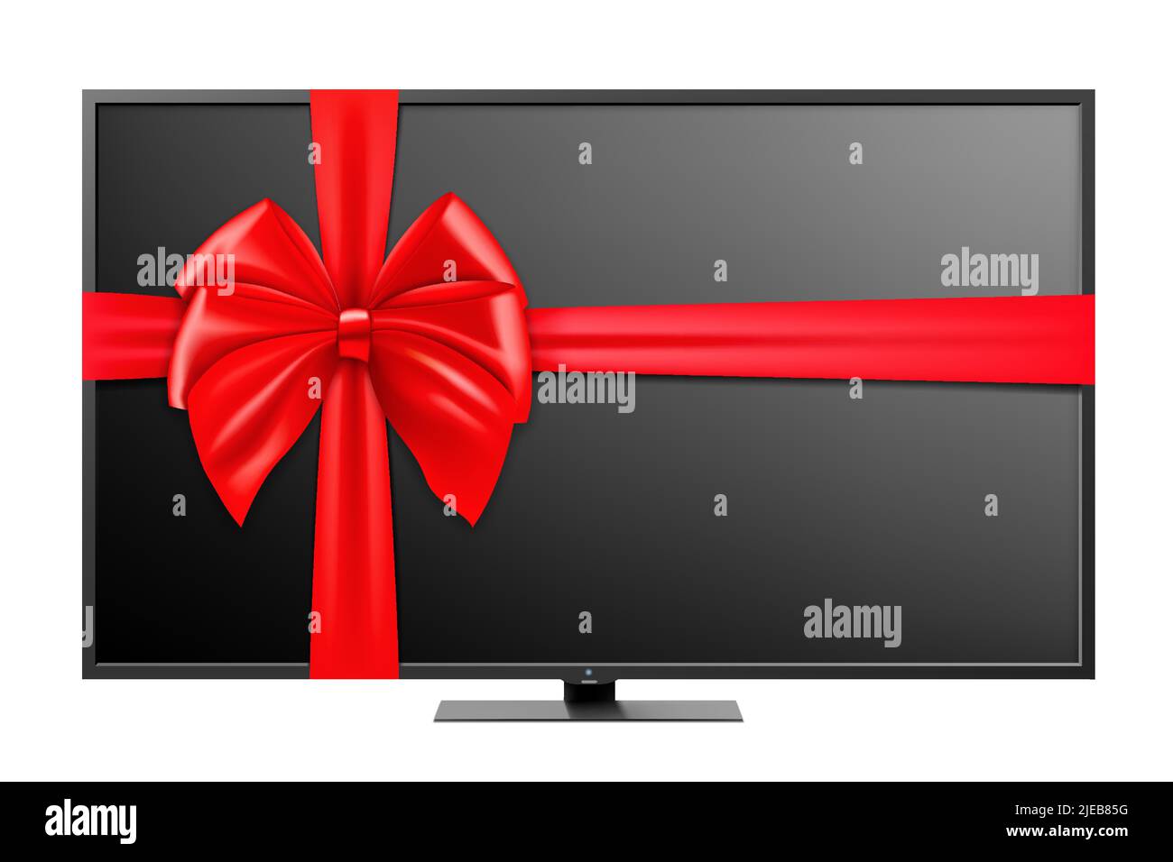 Plasma tv with red ribbon and bow. 3D rendering. Gift concept ...