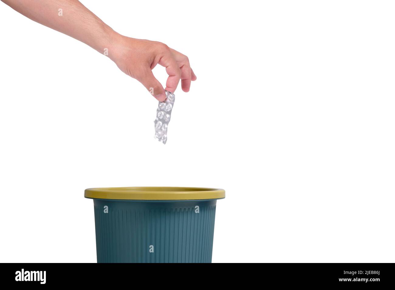 Hand putting expired medicine packages into bin with recycling sign for  safe disposal. Person separating dangerous waste. Medical waste management  Stock Photo - Alamy