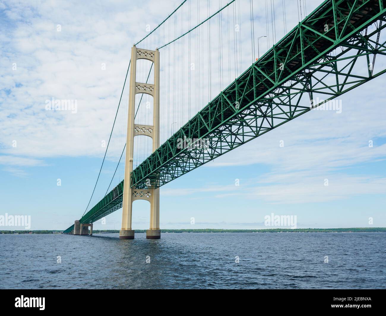 Mackinac Bridge connects the Lower and Upper peninsulas of the Michigan State Stock Photo