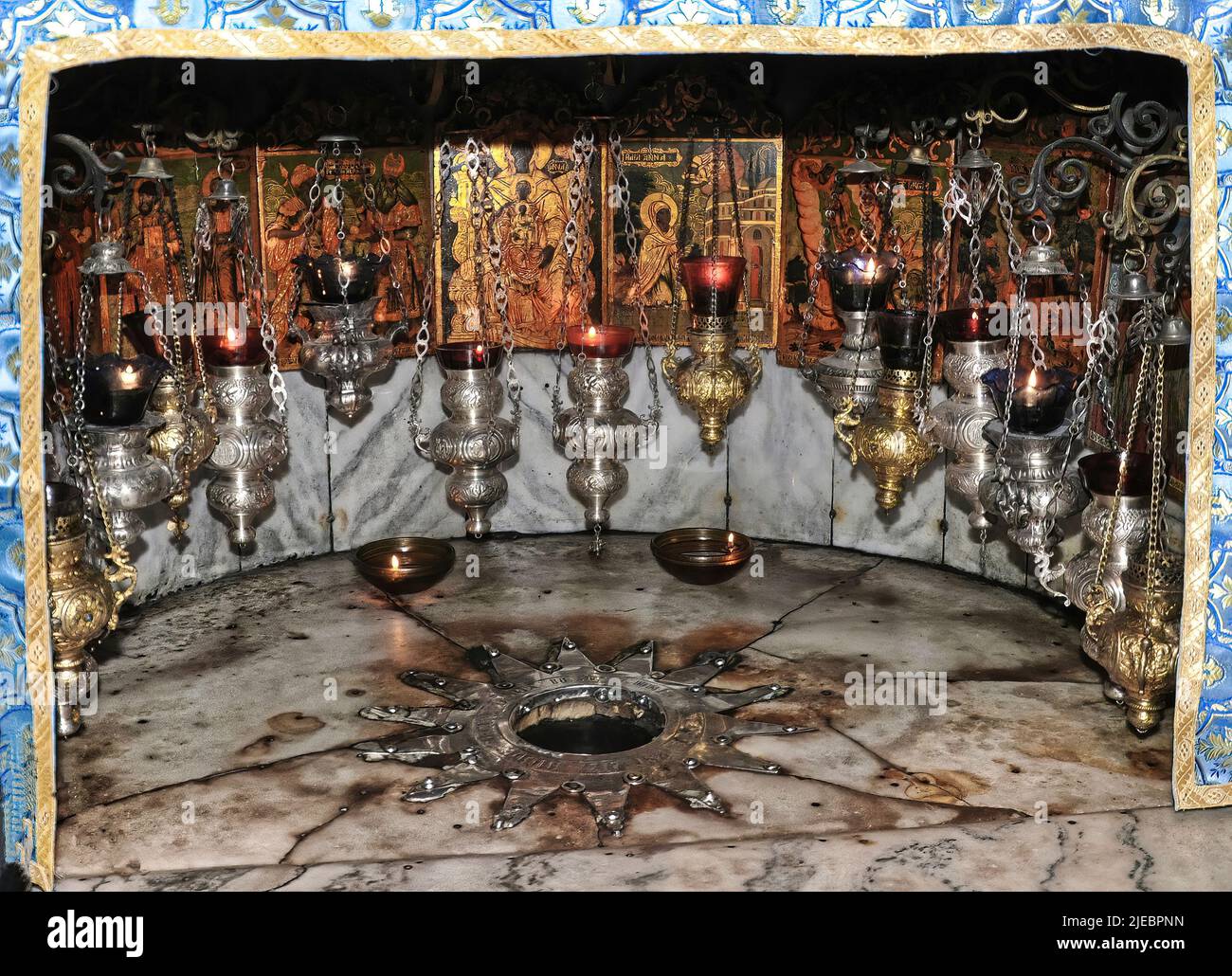 Church of the Nativity Bethlehem West Bank Palestine. Star marks site