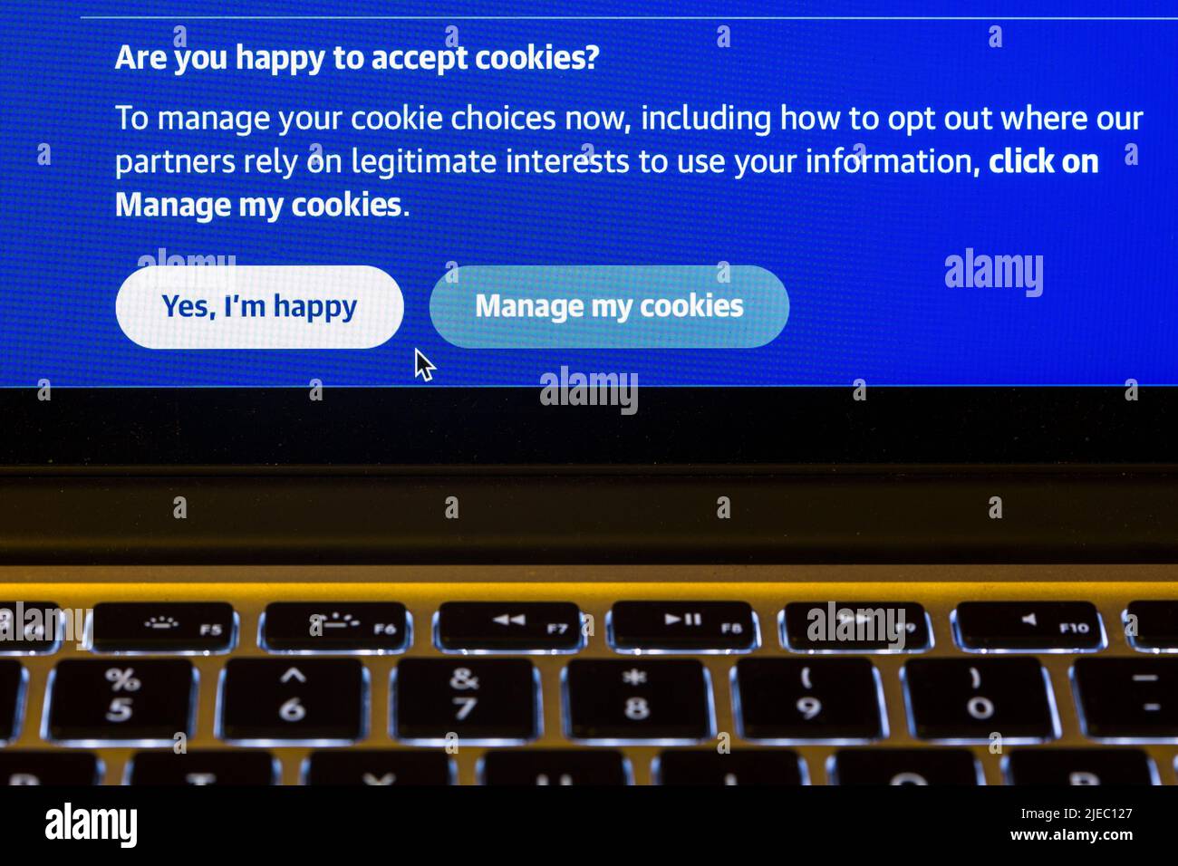 'Manage my cookies' sign on a website. Stock Photo