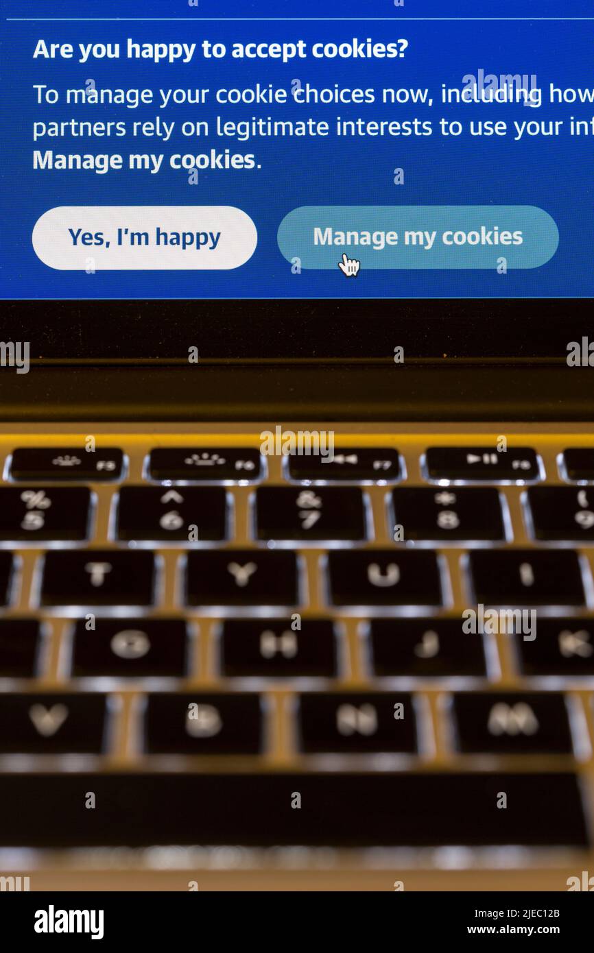 'Manage my cookies' sign on a website. Stock Photo