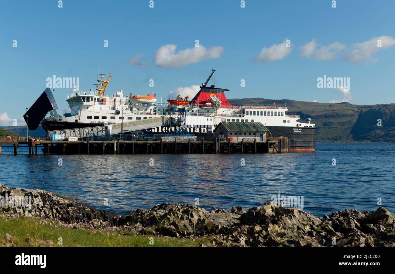 Caledonian Macbrayne ferry departing Craignure, Isle of Mull Stock Photo