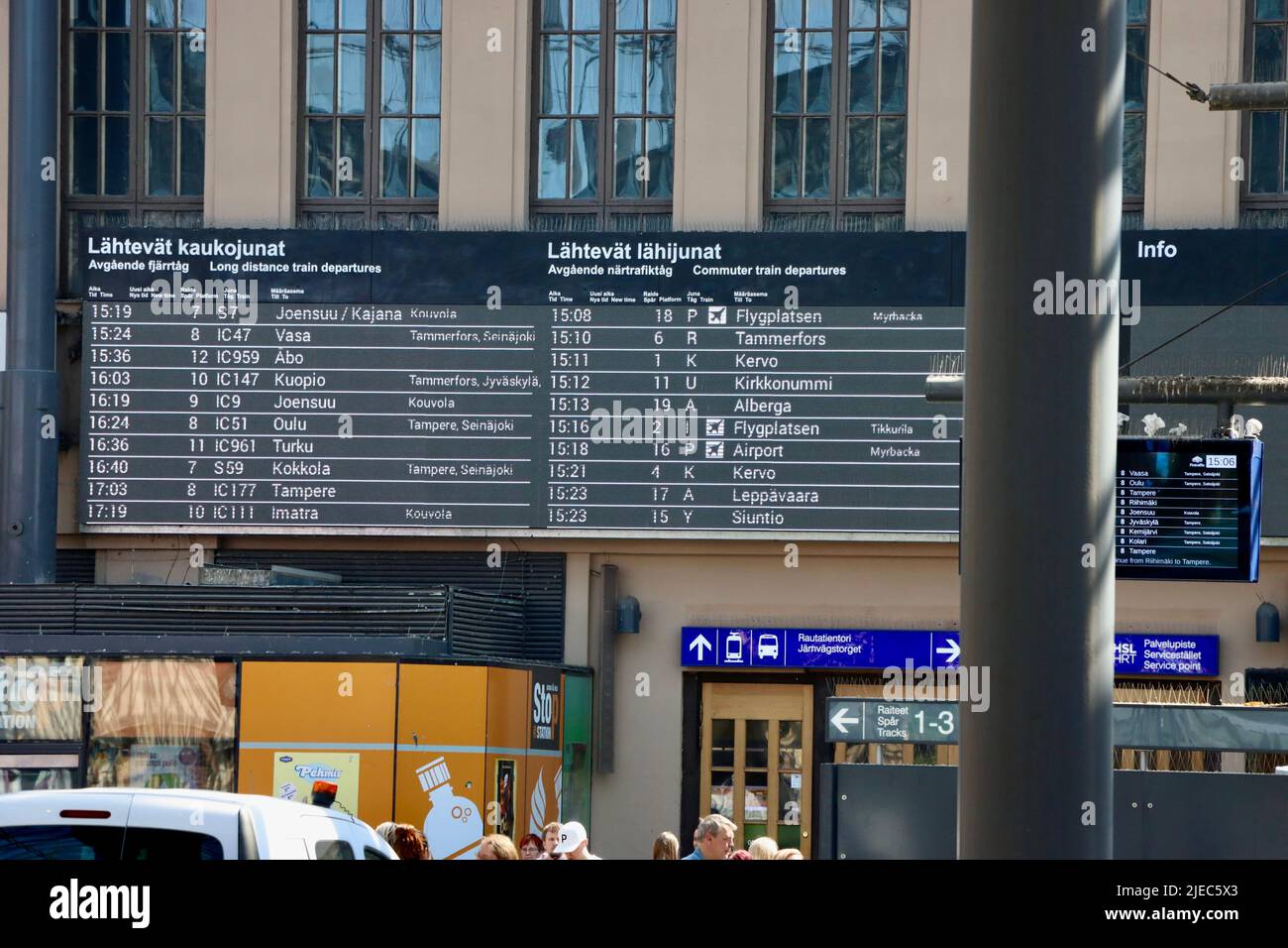 Arrival and departure board at Helsinki Main Railway Station Stock Photo