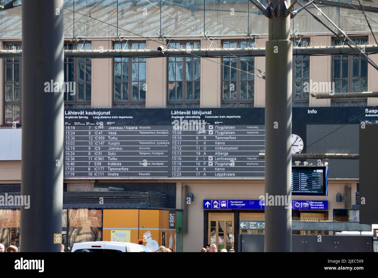 Arrival and departure board at Helsinki Main Railway Station Stock Photo