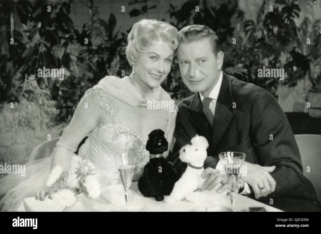German actor Dieter Borsche and Hungarian actress Marika Rokk in the movie At the Green Cockatoo by Night, Germany 1957 Stock Photo