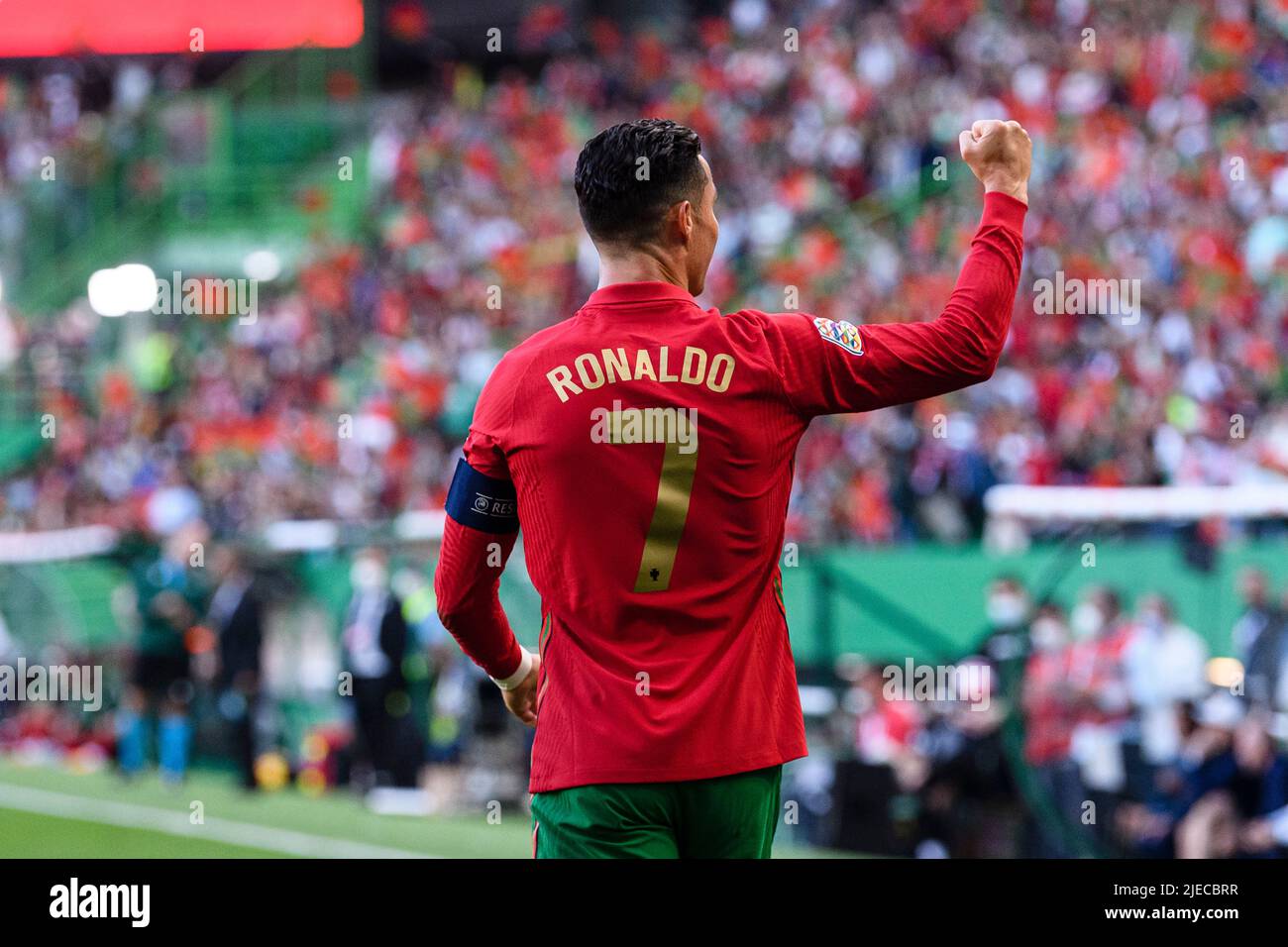 LISBON, PORTUGAL - JUNE 05: Cristiano Ronaldo celebrates his goal during  the UEFA Nations League League A Group 2 match between Portugal and  Switzerland at Estadio Jose Alvalade on June 5, 2022