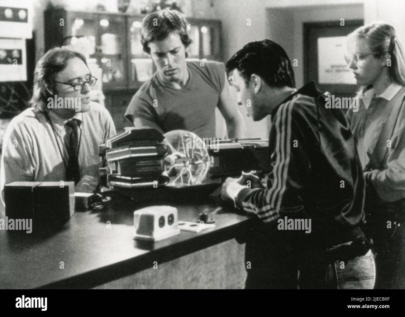 Actors Dennis Hopper, Danielle von Zerneck, Fisher Stevens, and John Stockwell in the movie My Science Project, USA 1985 Stock Photo