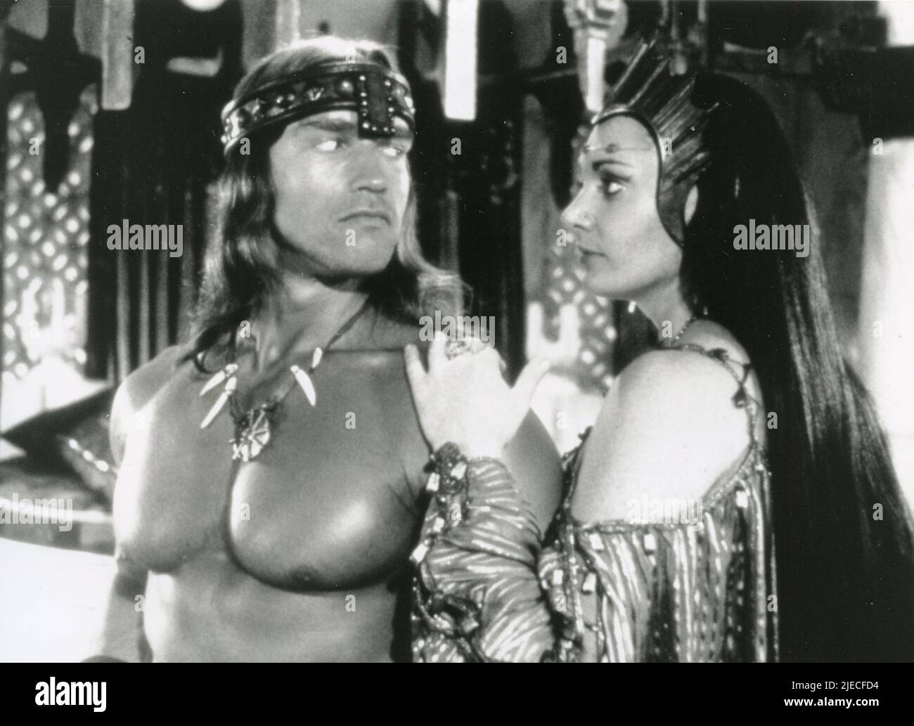 American actors Arnold Schwarzenegger and Sarah Douglas in the movie Conan the Destroyer, USA 1984 Stock Photo